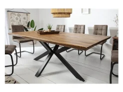 Mesa de comedor SOLARA – Rectangular 180 cm – Madera maciza Sheesham y metal – Estilo industrial