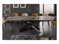 Mesa de comedor STELIX 180–220–260 cm – Tablero de cerámica efecto mármol y vidrio templado