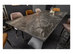 Mesa de comedor STELIX 180–220–260 cm – Tablero de cerámica efecto mármol y vidrio templado