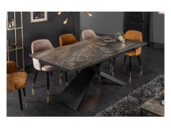 Mesa de comedor STELIX 180–220–260 cm – Tablero de cerámica efecto mármol y vidrio templado