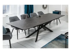 Mesa de comedor STELIX 180–220–260 cm – Tapa de cerámica antracita y vidrio templado – Extensible