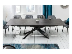 Mesa de comedor STELIX 180–220–260 cm – Tapa de cerámica antracita y vidrio templado – Extensible