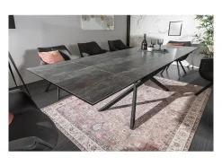 Mesa de comedor STELIX – Extensible de 180 a 260 cm – Estructura de metal y superficie de vidrio templado y cerámica