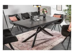 Mesa de comedor STELIX – Extensible de 180 a 260 cm – Estructura de metal y superficie de vidrio templado y cerámica