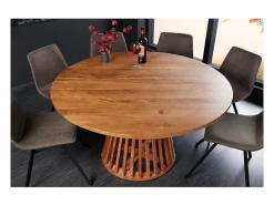 Mesa de comedor TALMA 130 cm – Tablero redondo en acacia barnizado – Espíritu rústico y acogedor