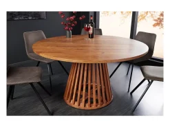Mesa de comedor TALMA 130 cm – Tablero redondo en acacia barnizado – Espíritu rústico y acogedor