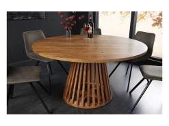 Mesa de comedor TALMA – Redonda diámetro 140 cm – Madera maciza de acacia barnizada – Estilo rústico