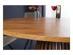Mesa de comedor TALMA – Redonda diámetro 120 cm – Madera maciza de acacia barnizada – Estilo rústico