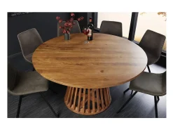 Mesa de comedor TALMA – Redonda diámetro 120 cm – Madera maciza de acacia barnizada – Estilo rústico