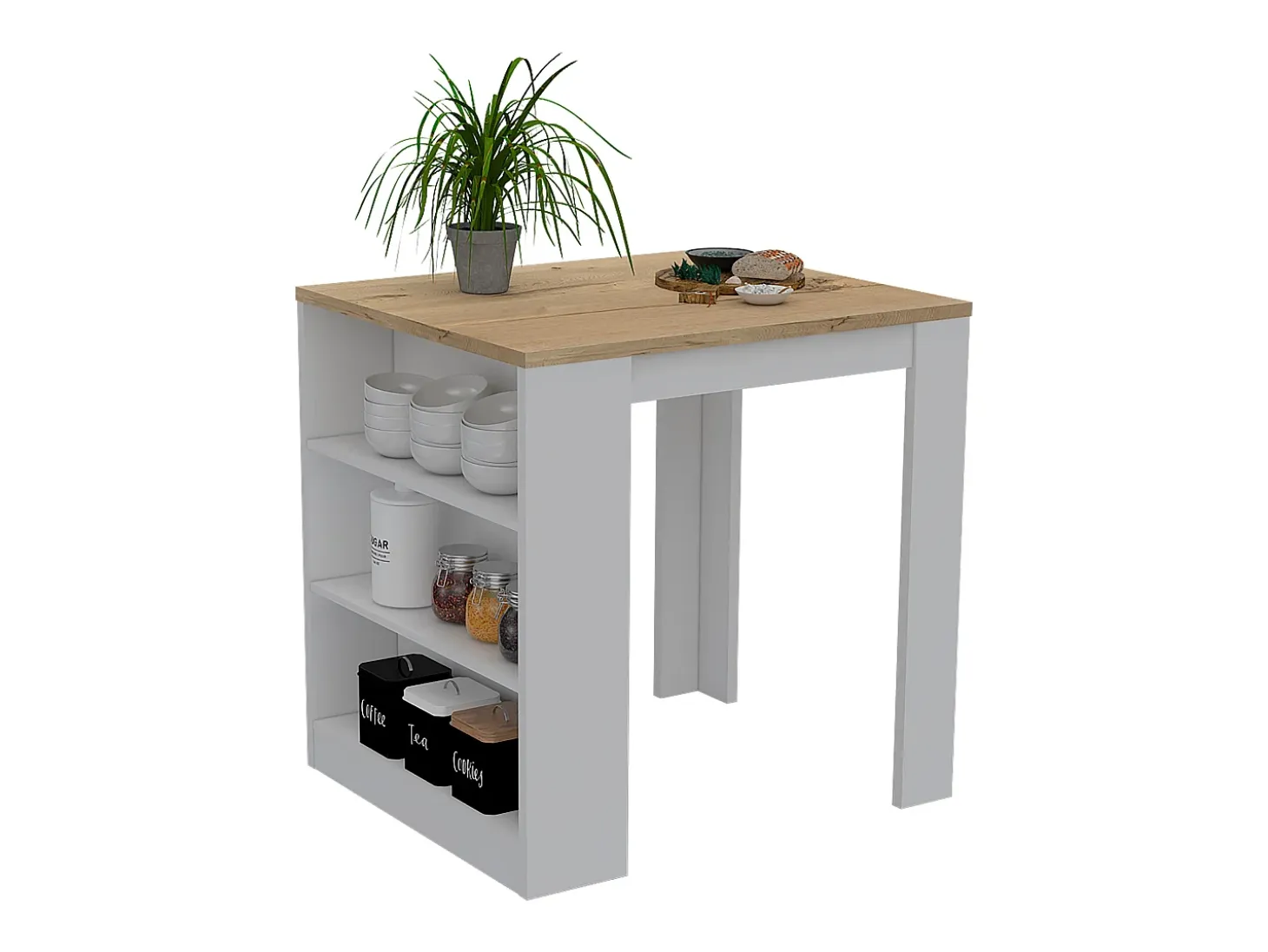 Mesa de Comedor Tanna, con Estantes Blanco Nevado / Duna