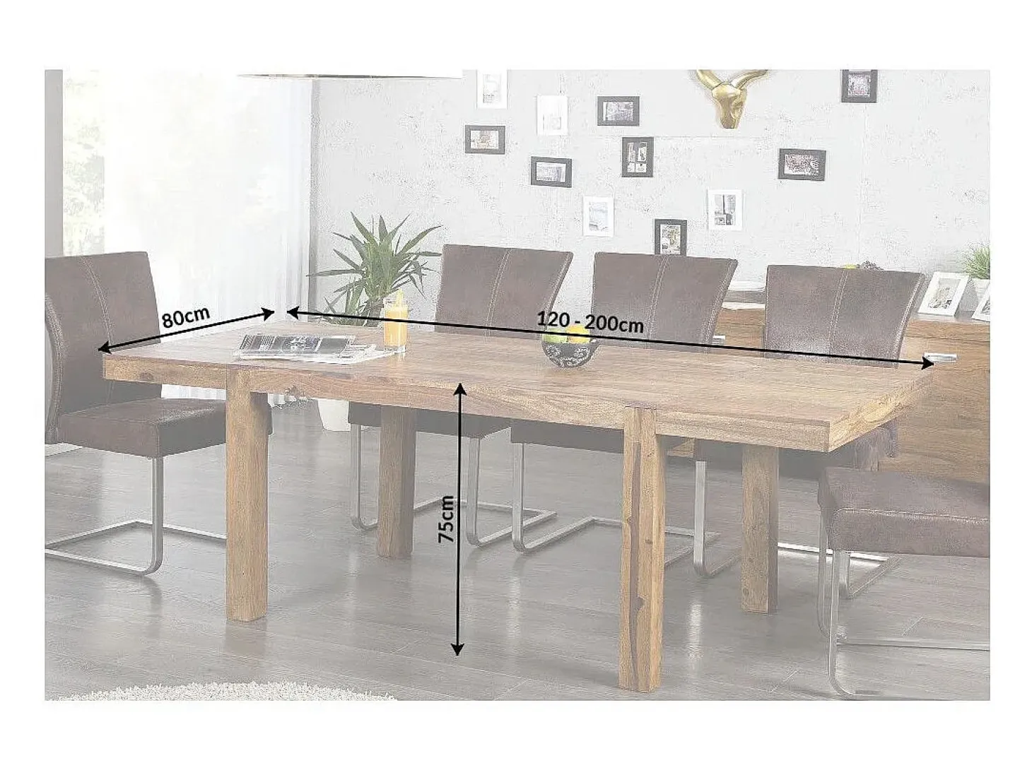 Mesa de comedor TAVINA 120–200 cm – Mesa extensible de madera maciza de Sheesham barnizada