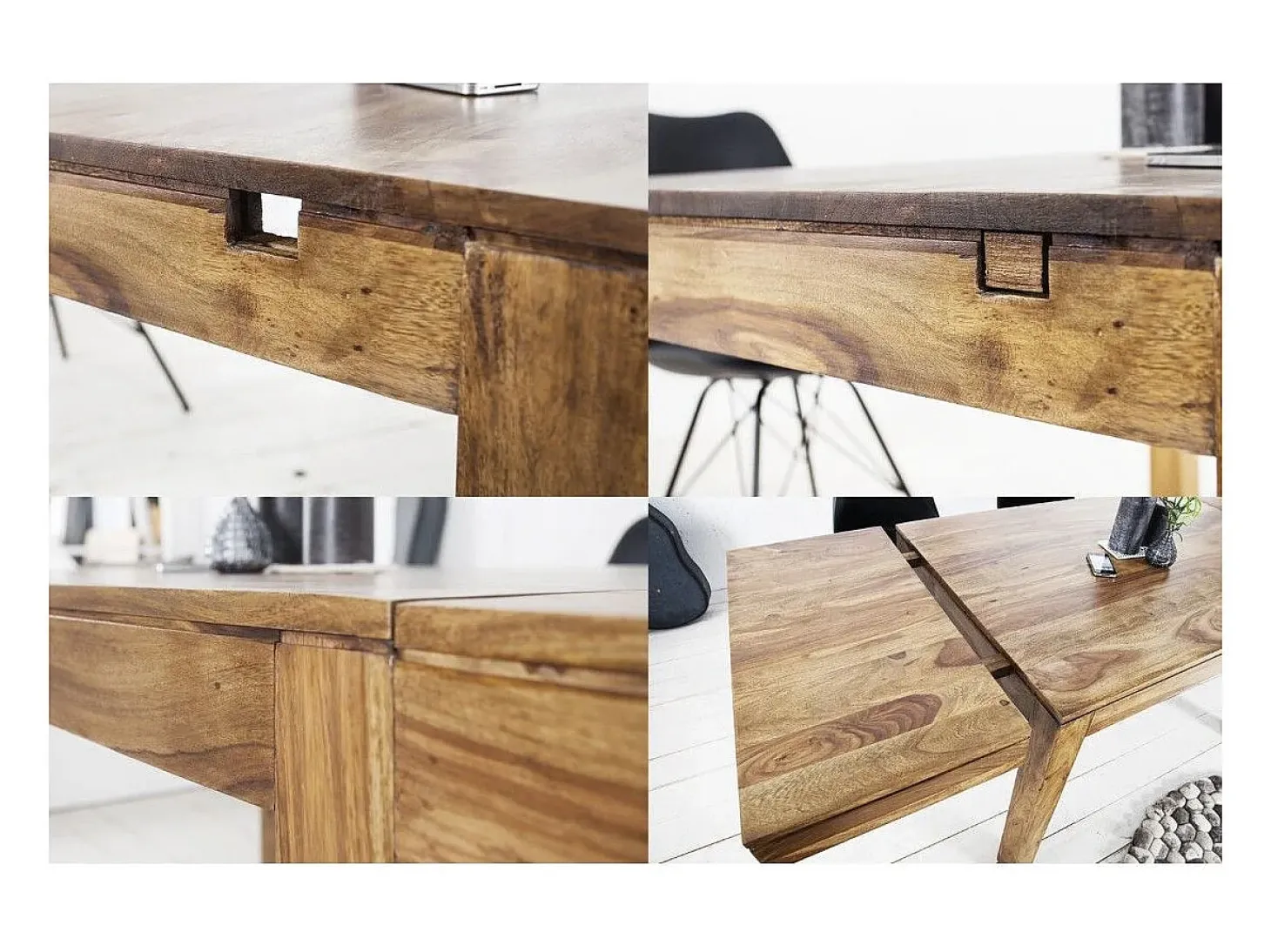 Mesa de comedor TAVINA 120–200 cm – Mesa extensible de madera maciza de Sheesham barnizada