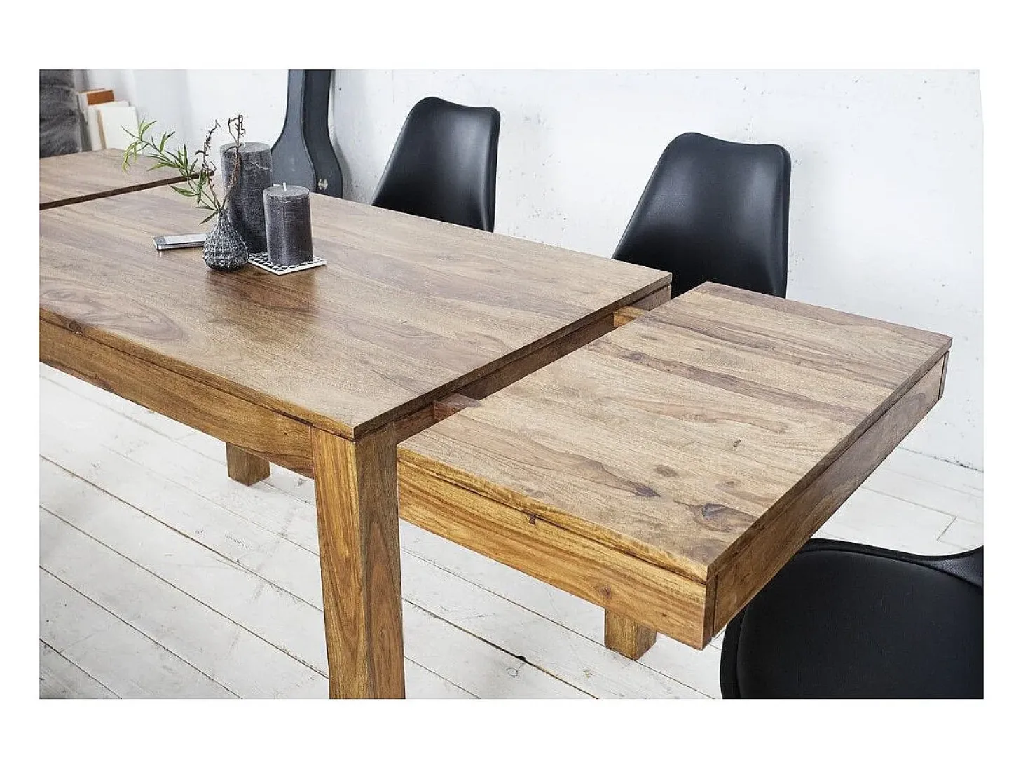 Mesa de comedor TAVINA 120–200 cm – Mesa extensible de madera maciza de Sheesham barnizada
