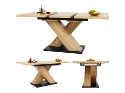 Mesa de comedor telescópica extensible (119-158,5x80 cm), con insertos interiores, para cocina y comedor, en MDF, color madera natural