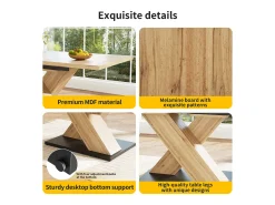 Mesa de comedor telescópica extensible (119-158,5x80 cm), con insertos interiores, para cocina y comedor, en MDF, color madera natural