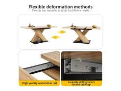 Mesa de comedor telescópica extensible (119-158,5x80 cm), con insertos interiores, para cocina y comedor, en MDF, color madera natural