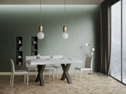 Mesa de comedor Tsara 160 cm rectangular de fresno blanco con patas de metal gris oscuro
