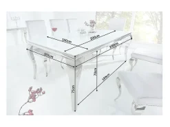 Mesa de comedor VELENA – Acero plateado y vidrio opalino – 200 cm – Estilo barroco moderno