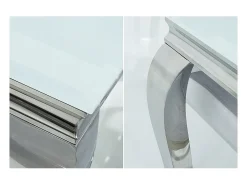 Mesa de comedor VELENA – Acero plateado y vidrio opalino – 200 cm – Estilo barroco moderno