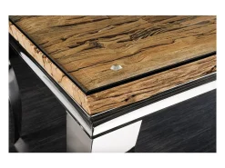 Mesa de comedor VELENA – Rectangular 200 cm – Madera de teca, vidrio y acero plateado – Estilo barroco chic