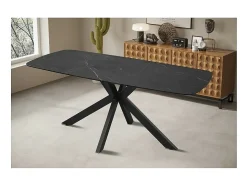 Mesa de comedor VINCI longitud 180cm con tablero de 10mm de piedra efecto mármol negro.