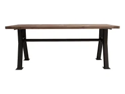 Mesa de comedor Vinka de 240 cm de madera maciza de pino regenerado oscuro y metal negro