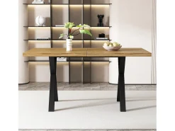 Mesa de comedor 140x80cm con patas de metal - Tablero imitación madera - Natural claro y negro