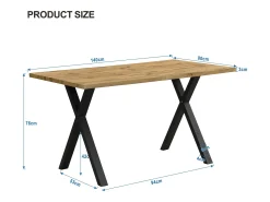 Mesa de comedor 140x80cm con patas de metal - Tablero imitación madera - Natural claro y negro