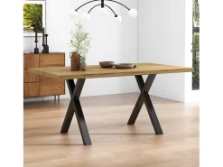 Mesa de comedor 140x80cm con patas de metal - Tablero imitación madera - Natural claro y negro