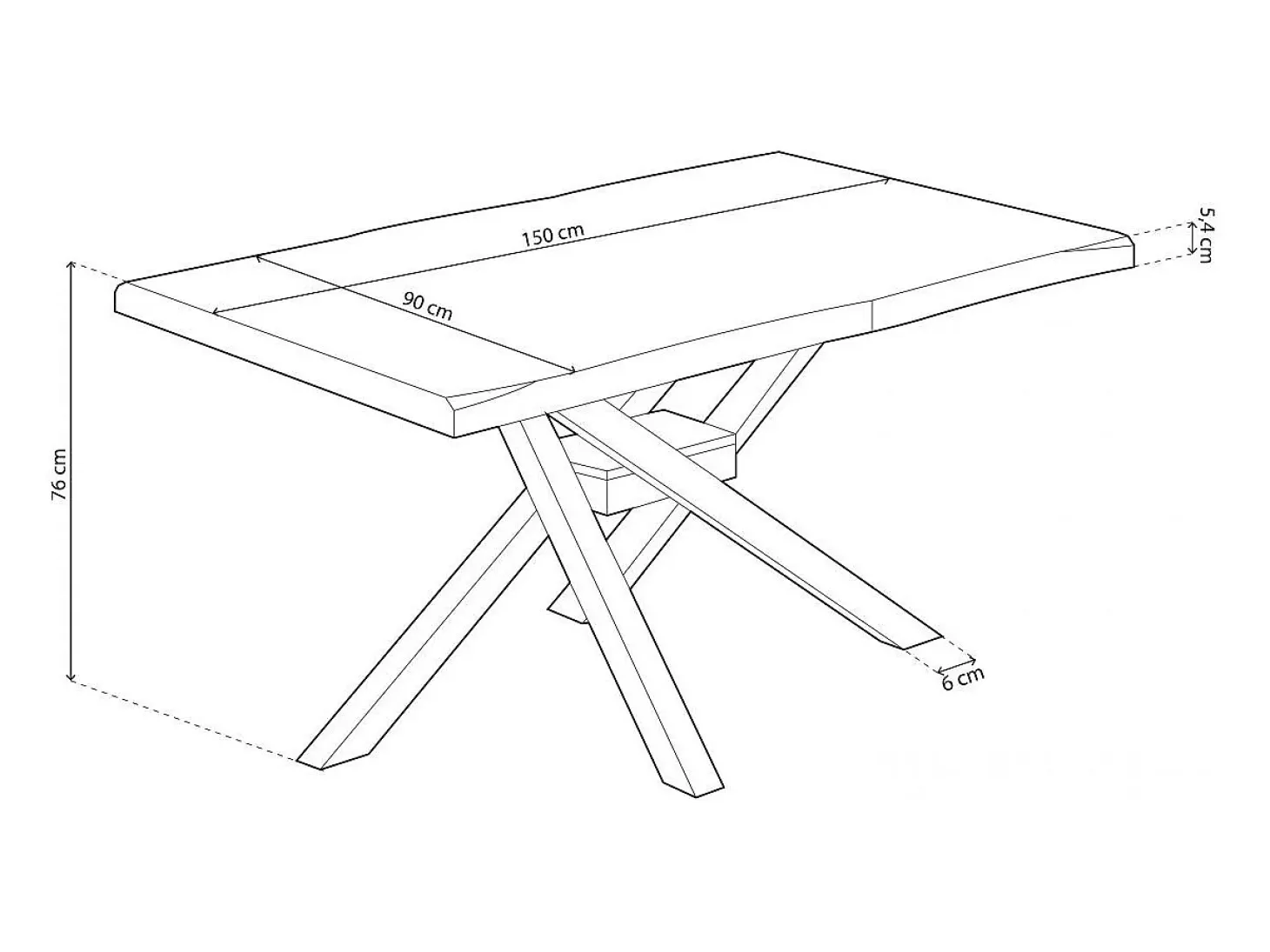 Mesa de comedor Xena forma patas cruzadas tapa irregular roble Nordish/blanco 76x150x90 cm Adec