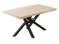 Mesa de comedor Xena forma patas cruzadas tapa irregular roble Nordish/negro 76x150x90 cm Adec