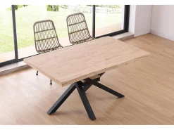 Mesa de comedor Xena forma patas cruzadas tapa irregular roble Nordish/negro 76x150x90 cm Adec