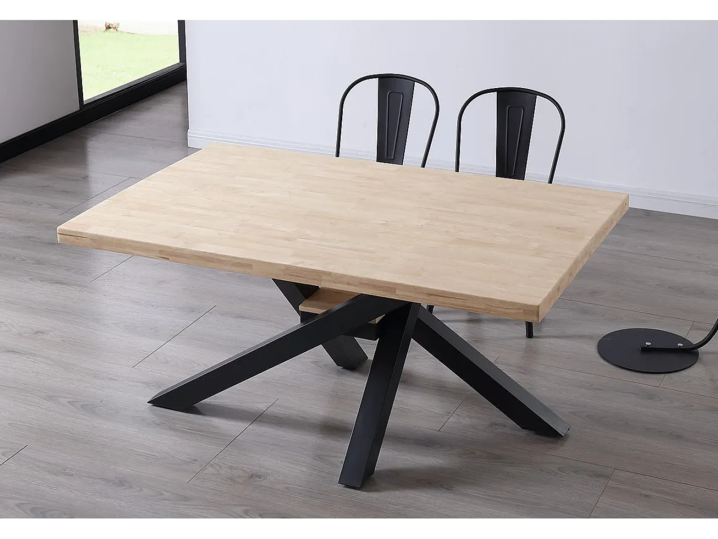 Mesa de comedor Xena patas cruzadas tapa regular roble Nordish/negro 76x160x100 cm Adec