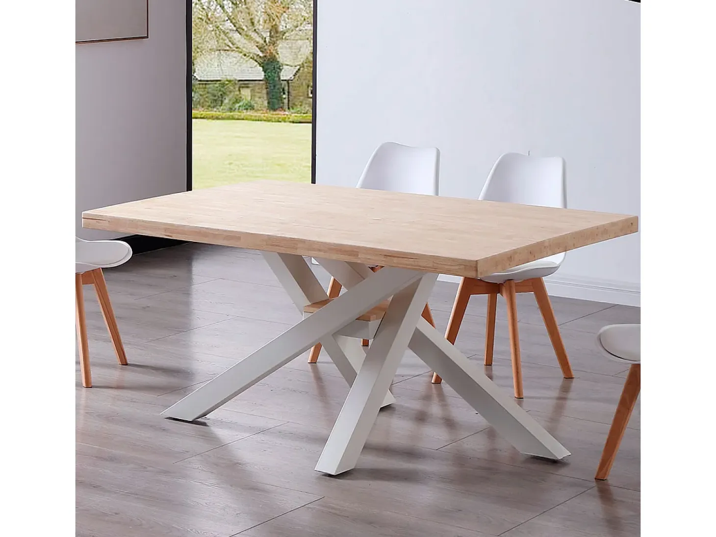 Mesa de comedor Xena patas cruzadas tapa regular roble Nordish/blanco 76x160x100 cm Adec