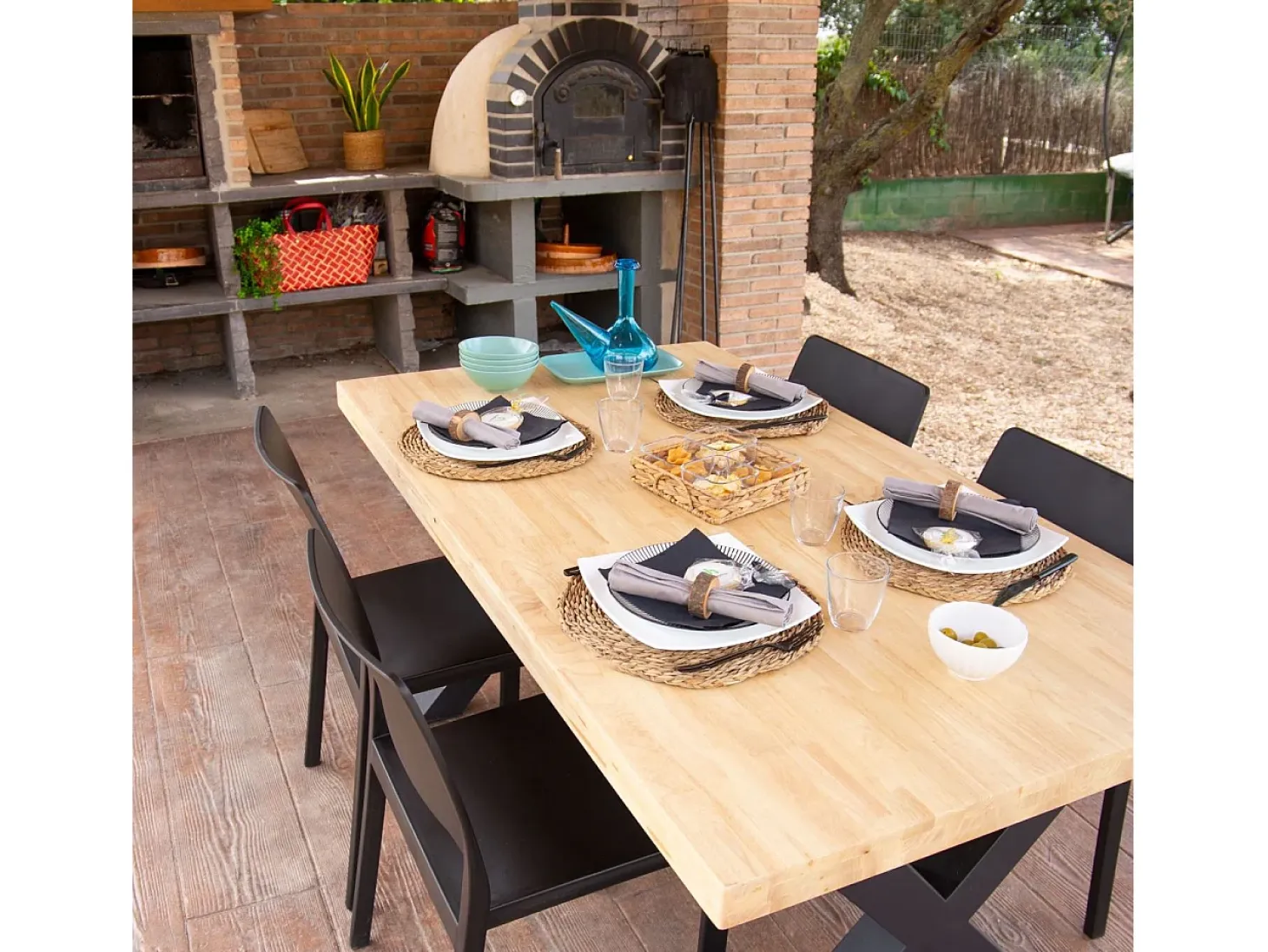 Mesa de comedor X-Loft rectangular diseño nórdico roble Nordish/negro 76x160x90 cm Adec
