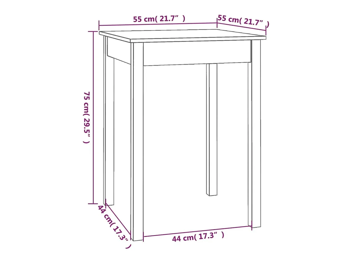 Mesa de comedor 55x55x75 cm Madera maciza de pino