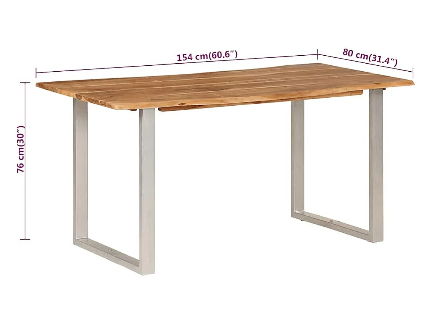 Mesa de comedor 154x80x76 cm Madera maciza de acacia
