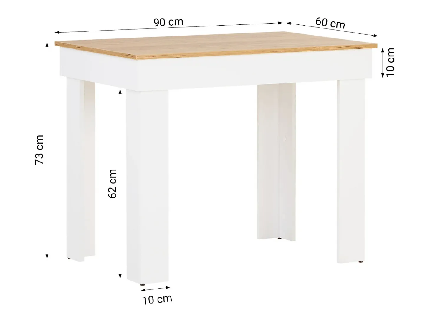 Mesa de comedor 90x73x60 cm roble blanco