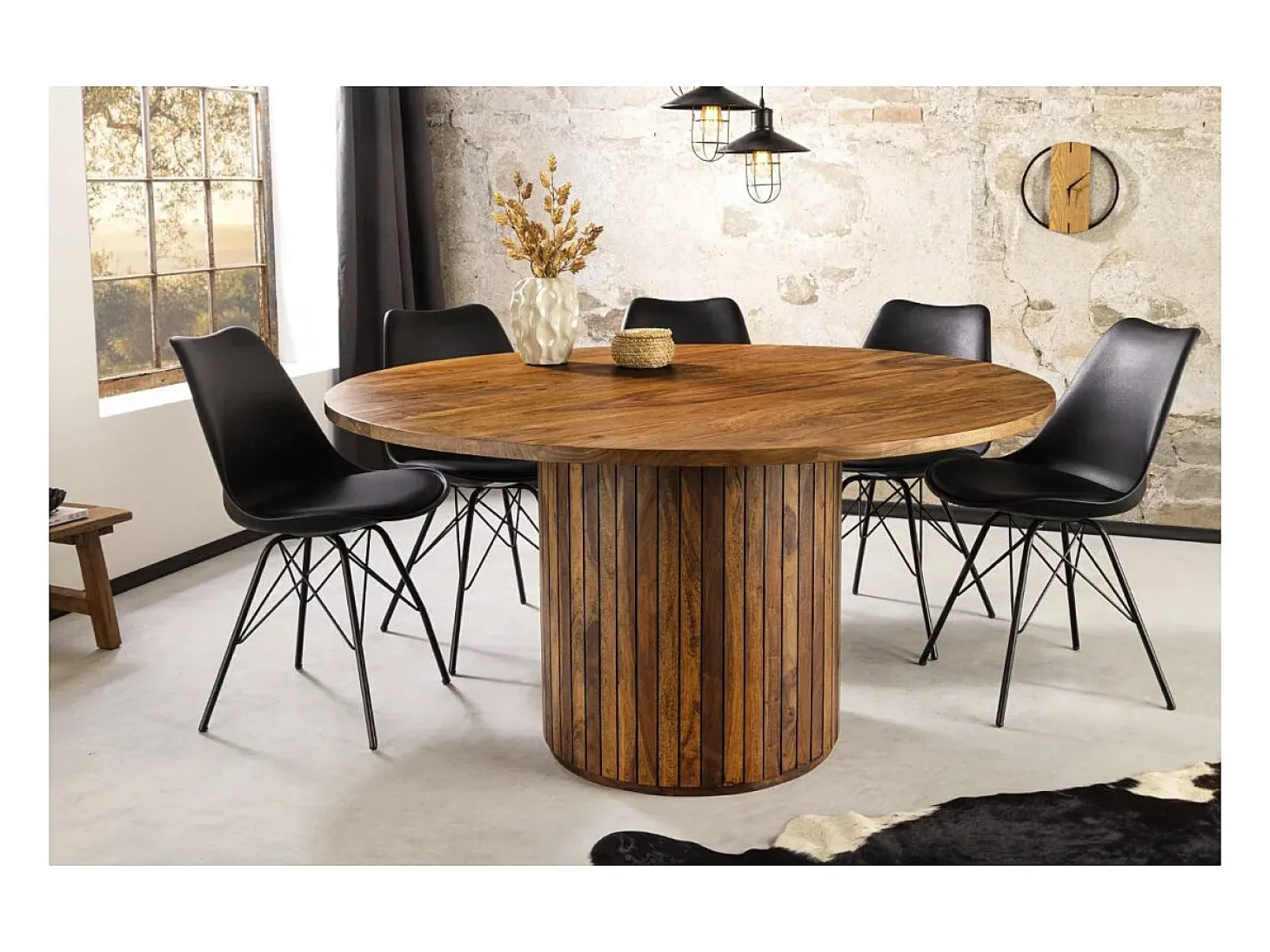 Mesa de comedor YONA redonda 140 cm – Mesa rústica de madera maciza de sheesham