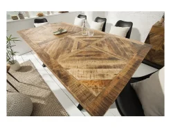 Mesa de comedor ZAREL 160 cm – Tablero de madera maciza de mango y metal negro