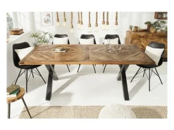 Mesa de comedor ZAREL 160 cm – Tablero de madera maciza de mango y metal negro