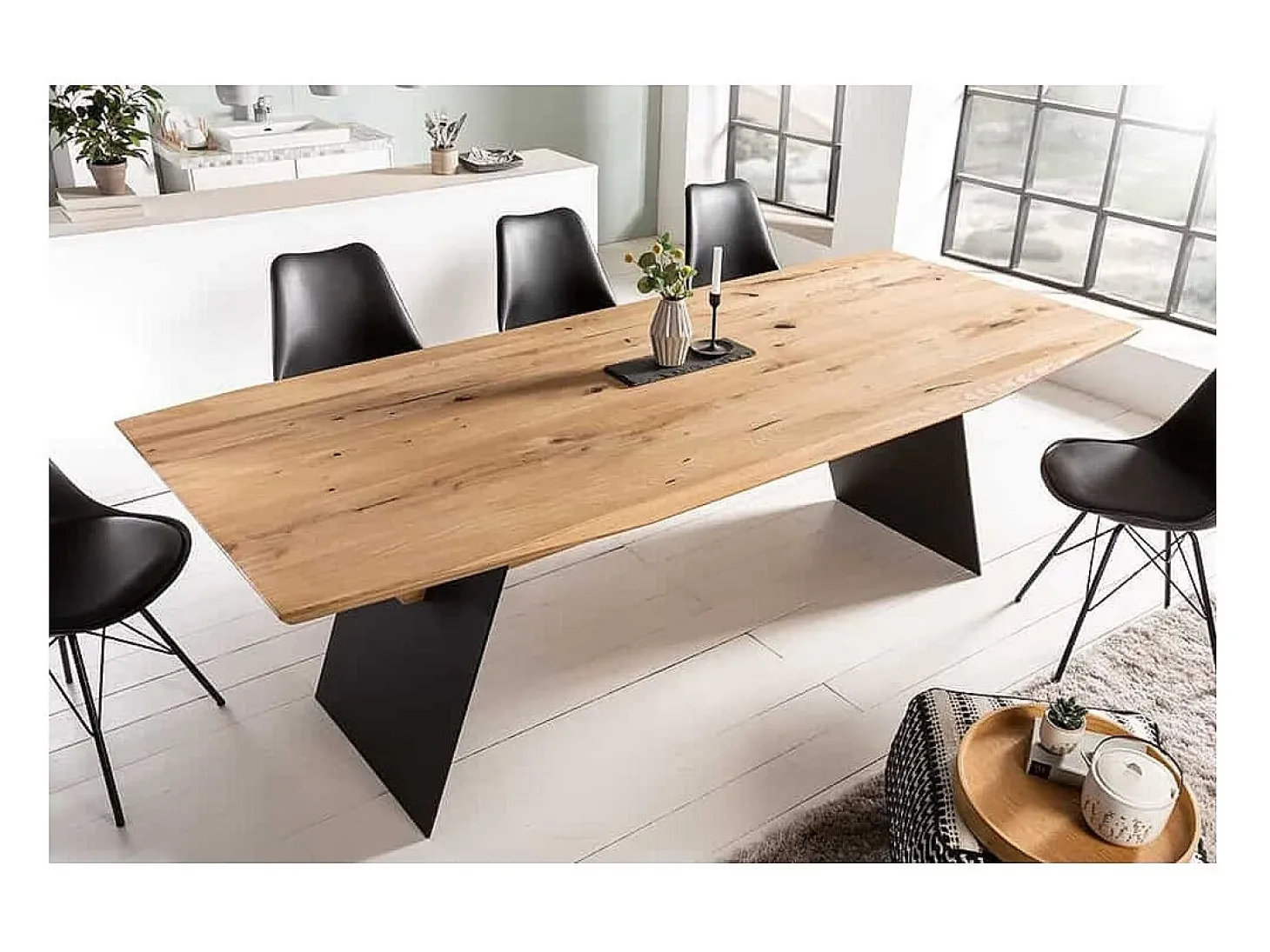 Mesa de comedor ZENTOR 200 cm – Tablero de roble salvaje y patas de metal negro – Estilo industrial de alta gama