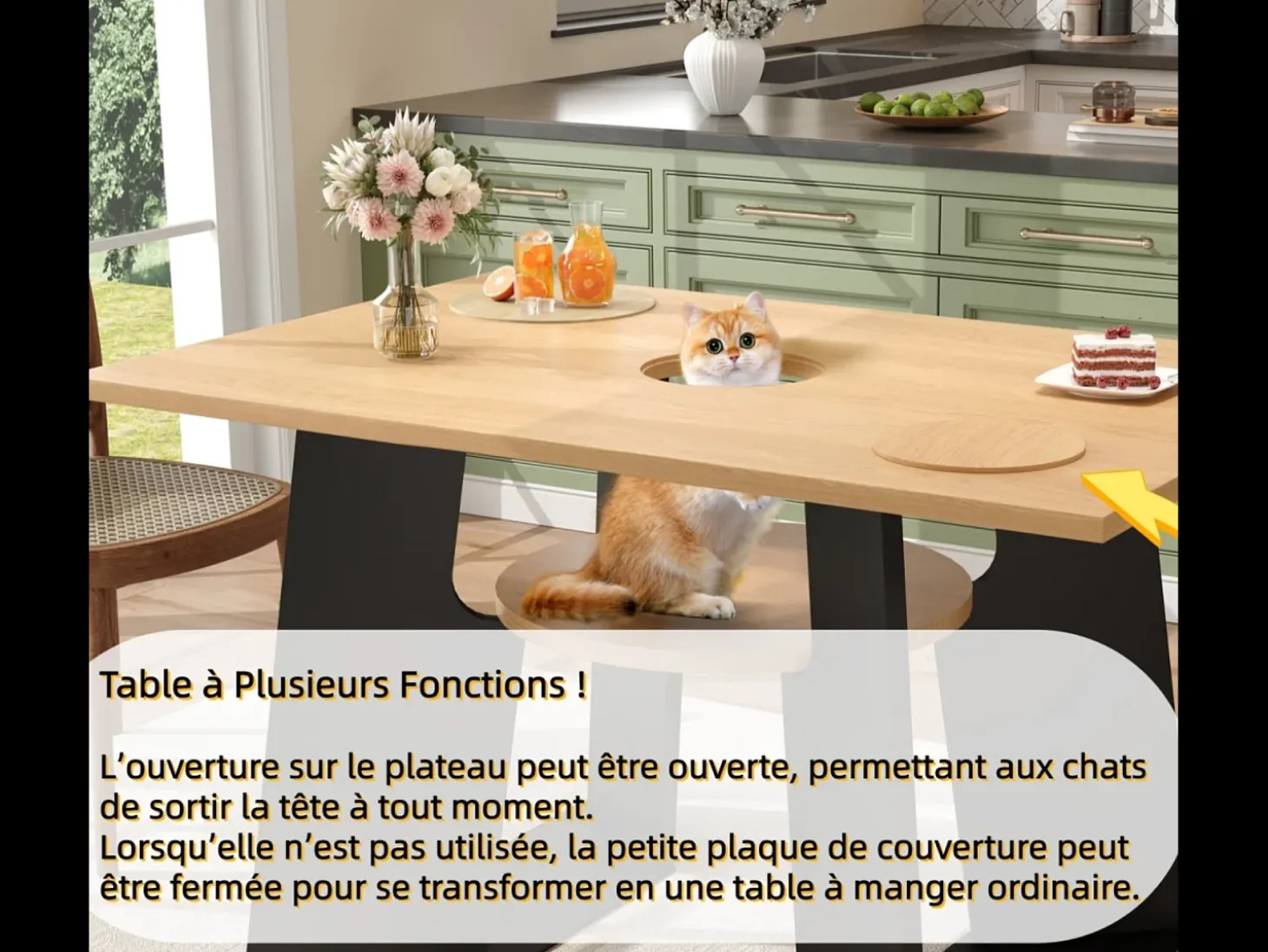 Mesa de comedor/cocina - con espacio para mascotas y estantes - 6 plazas (130×85×75 cm)