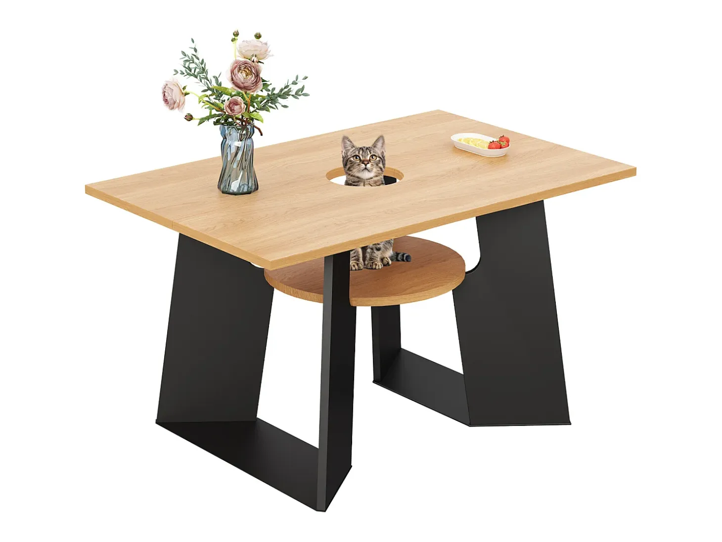 Mesa de comedor/cocina - con espacio para mascotas y estantes - 6 plazas (130×85×75 cm)