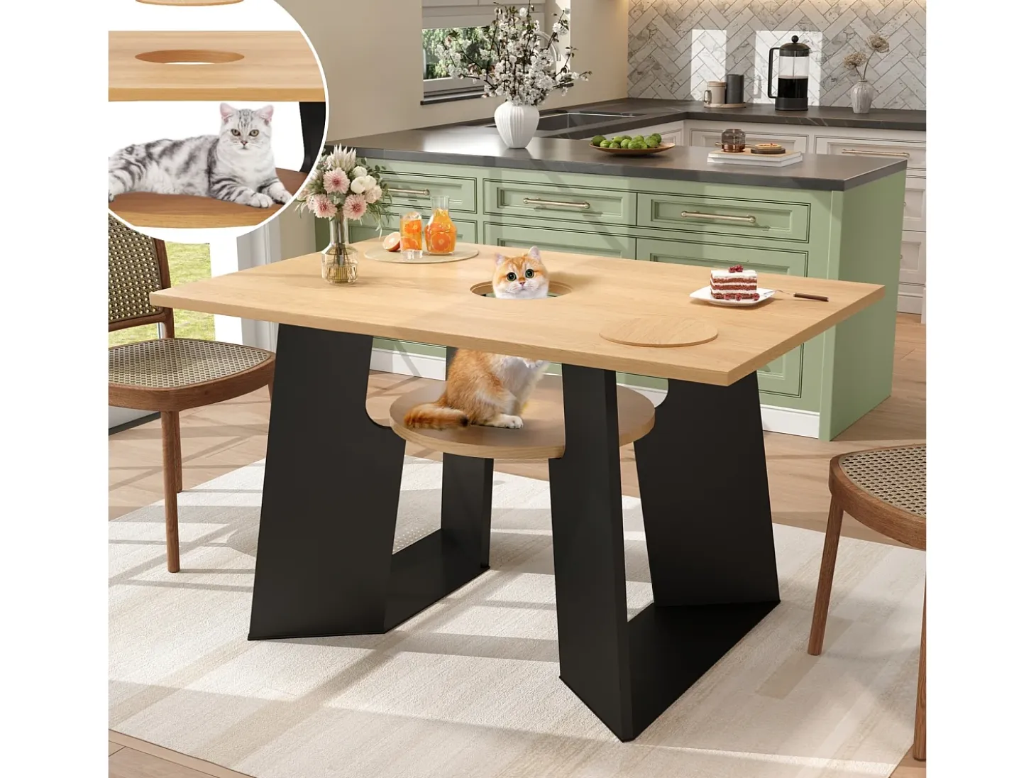 Mesa de comedor/cocina - con espacio para mascotas y estantes - 6 plazas (130×85×75 cm)
