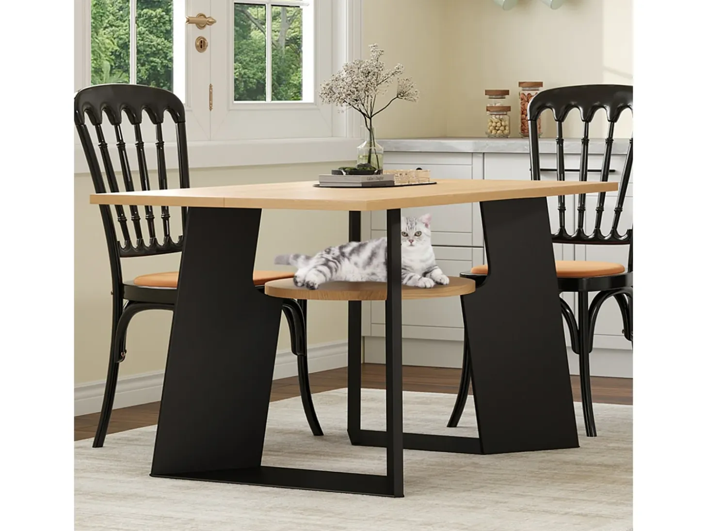 Mesa de comedor/cocina - con espacio para mascotas y estantes - 6 plazas (130×85×75 cm)