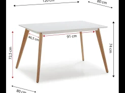 Mesa de comerdor Aroa 120x80 cm Blanco, Patas de Madera de Haya, 120 x 80 cm