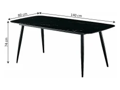 Mesa de Cristal Templado 140cm + 6 Sillas Polipiel. Comedor o Cocina, Negro