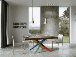 Mesa de diseño de madera marrón y patas entrelazadas multicolor 160 cm Artemis