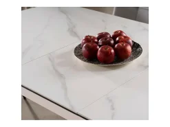 Mesa de diseño extensible Stevie 120-160 cm aspecto mármol blanco
